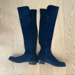 Stuart Weitzman Navy All Serve Suede Over-The-Knee Boots, 7